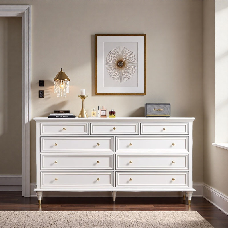 Commode d'appoint blanche légère de luxe pour chambre à coucher, H 38,58 po x l 62,99 po x P 17,72 po