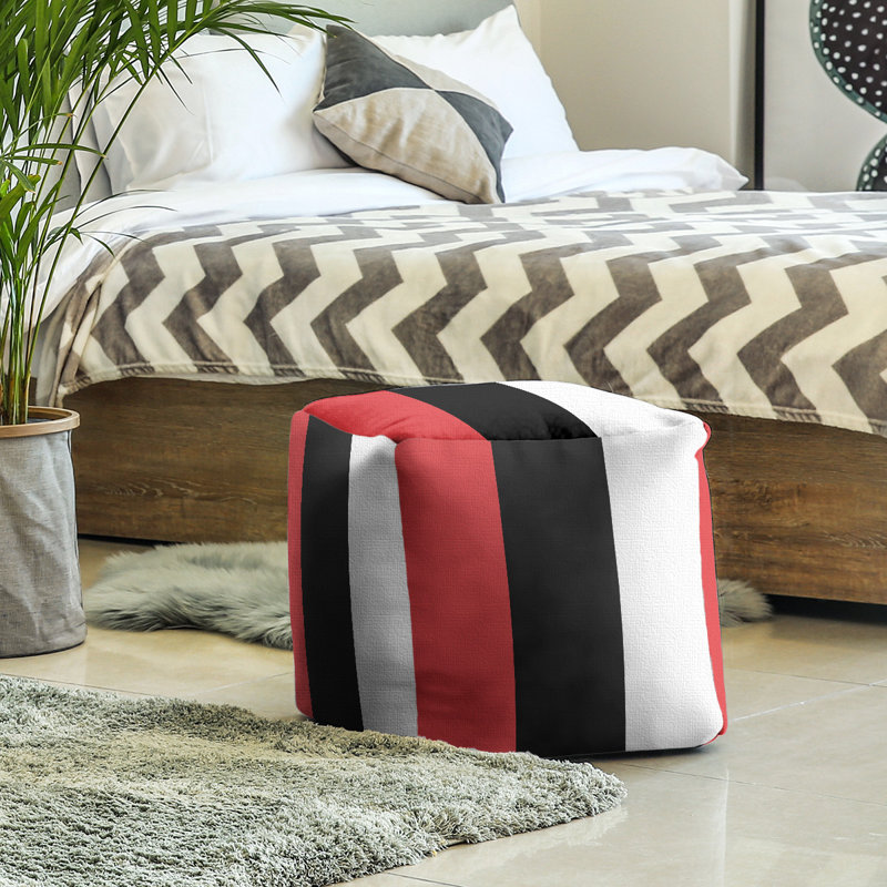 Repose-pieds cube rayures maryland, Rouge / Noir / Blanc
