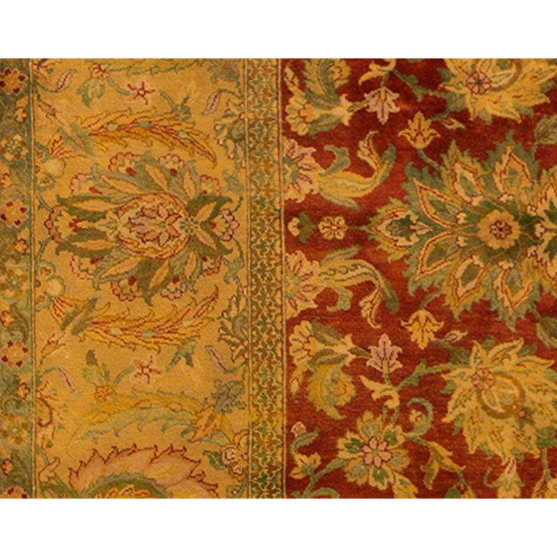 Hand Knotted Wool Area Rug in Red And Gold
