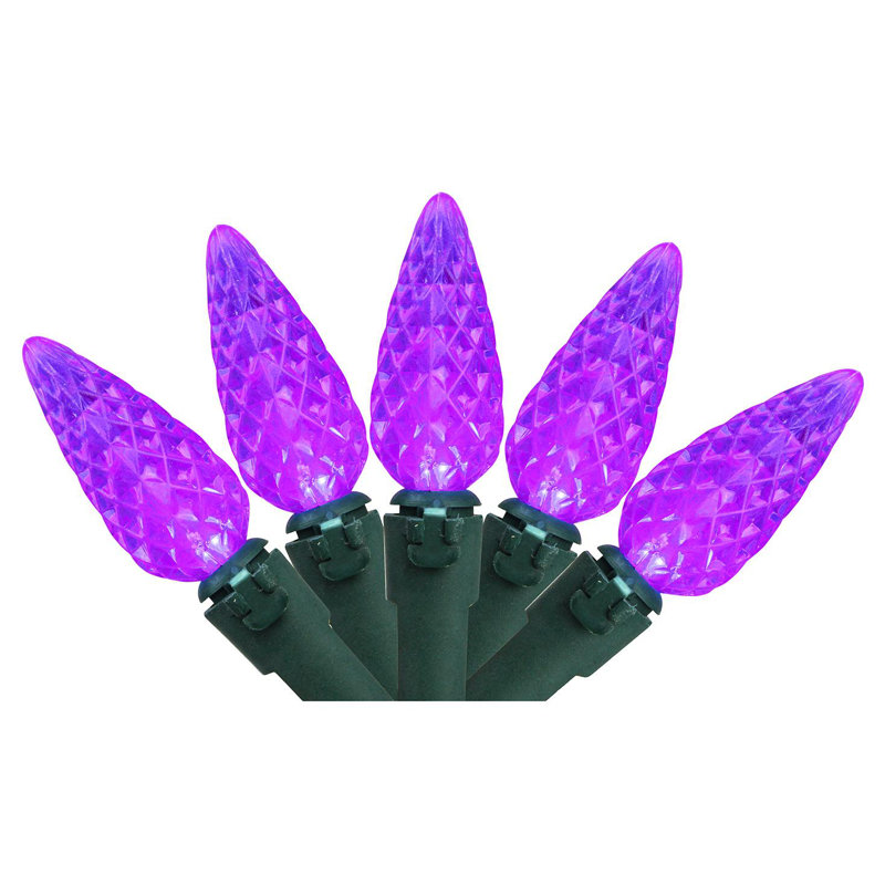 Ensemble de 70 lumières à DEL C6 à facettes 70 fils - Fil vert 23 pi, Mauve