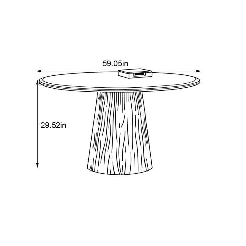 Embedded rock plate circular dining table, 29.5"H x 59.05"L x 59.05"W