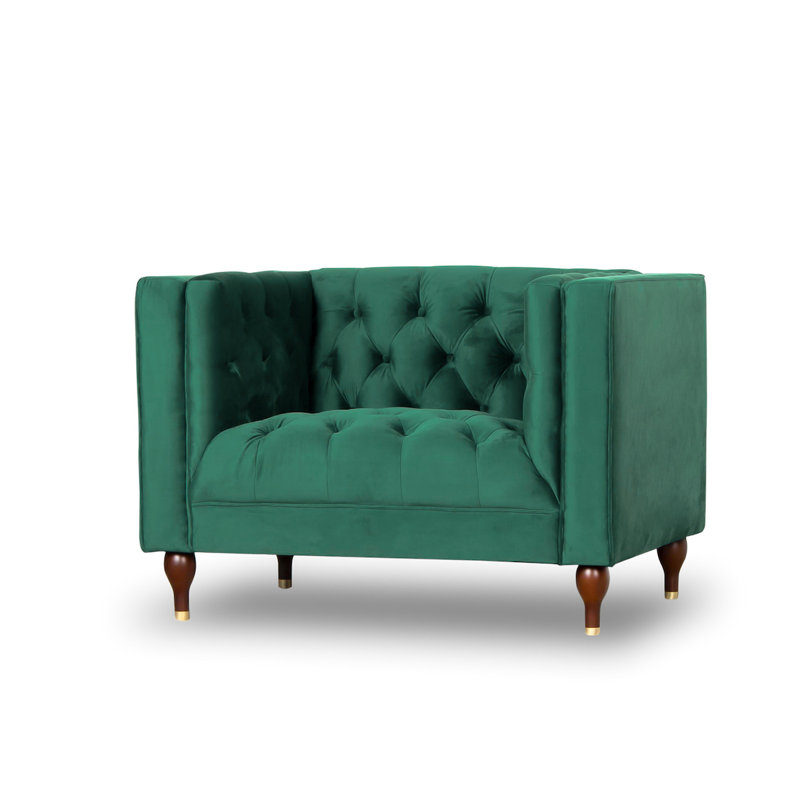 Brette Velvet Armchair, Green Velvet, 29" H x 42" W x 33" D