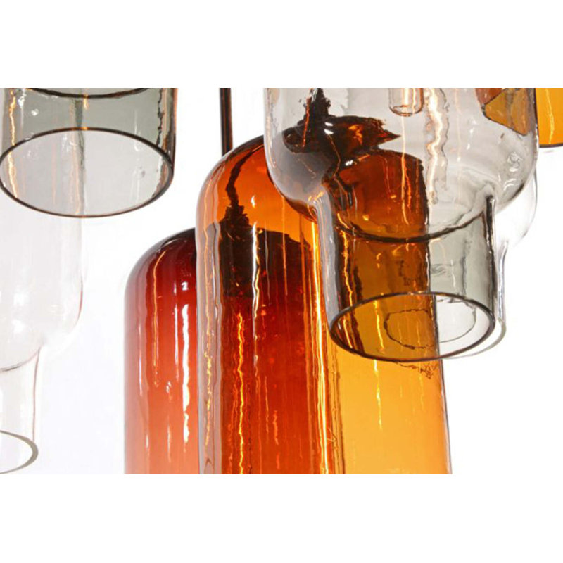 Luminaire suspendu grappe 10 lumières Sorbonne, Fumée / cognac / cardinal / cristal, Bronze huilé
