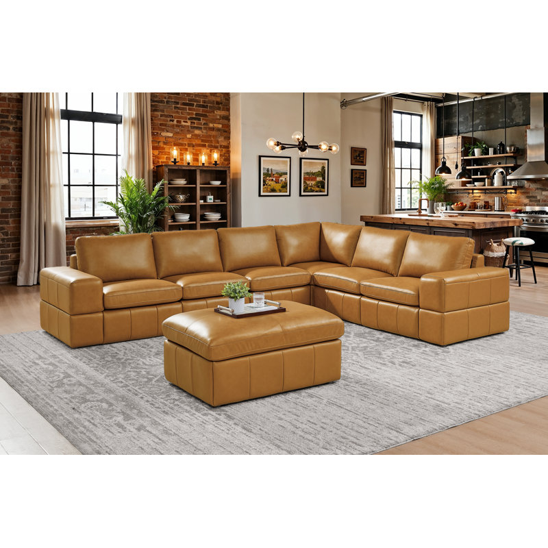 Canapé modulaire Sarenkhet, Cuir synthétique gingembre, 33 po H x 131 po L x 103 po P