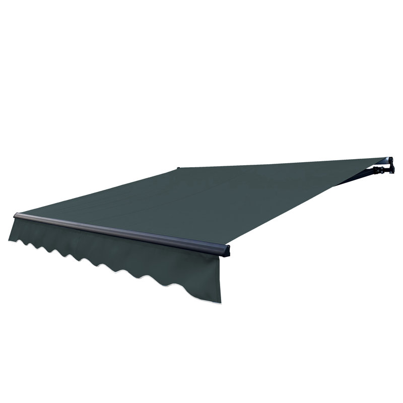 Motorized Retractable Patio Awning- Black Frame, 10' W x 8' D, Onyx Black, Solid Color