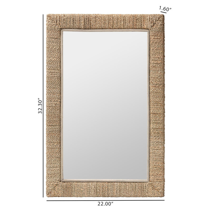 Japandi Natural Seagrass Rectangular Wall Mirror