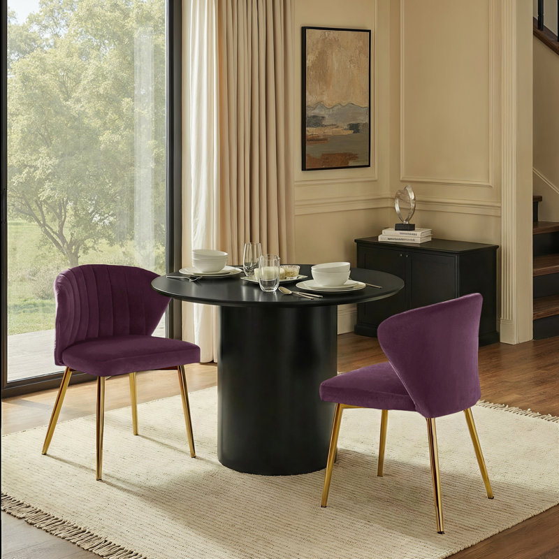 Chaise de salle à manger capitonnée en velours à oreilles moderne Euclid, Velours mauve
