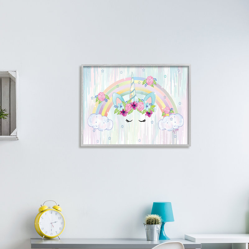 Unicorn Eyes Under Floral Rainbow Starry Clouds - impression, H 16 po x l 20 po, Estampe numérique Farmhouse