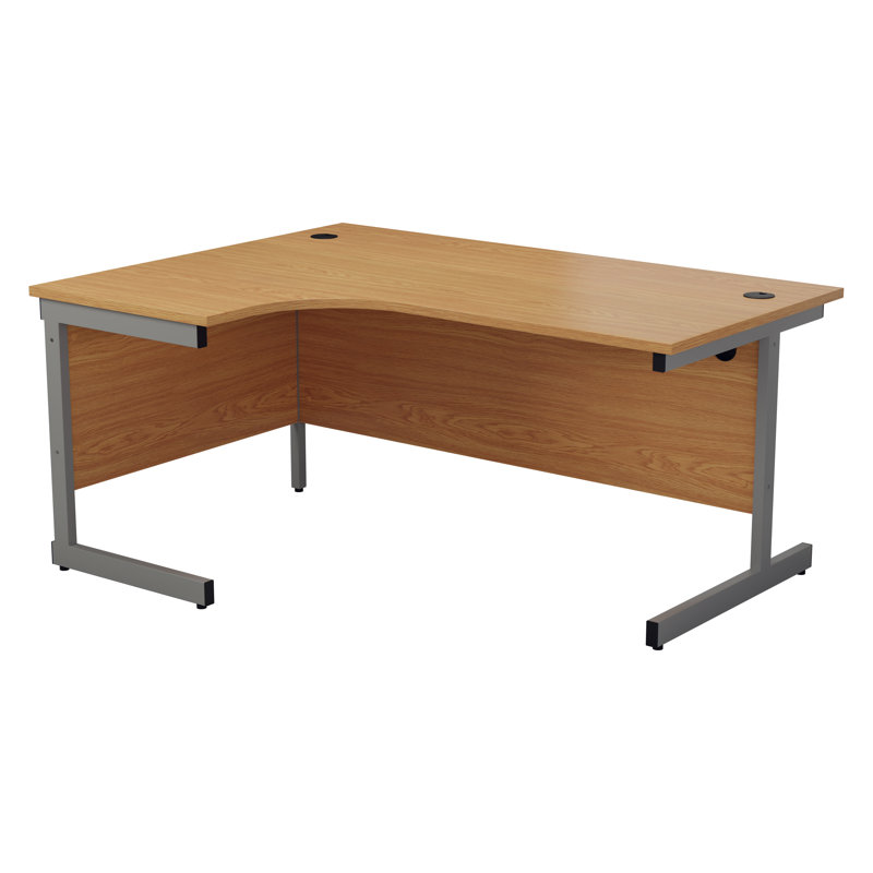 Buariki L-Shaped Metal Base Desk Shell, Silver, Oak, Right