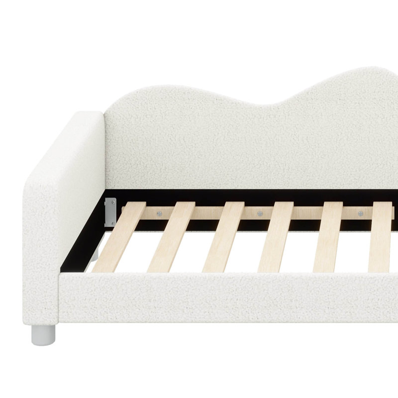 Upholstered Daybed, Sherpa Fabric Sofabed With Cloud-Shaped Backrest, White, Full