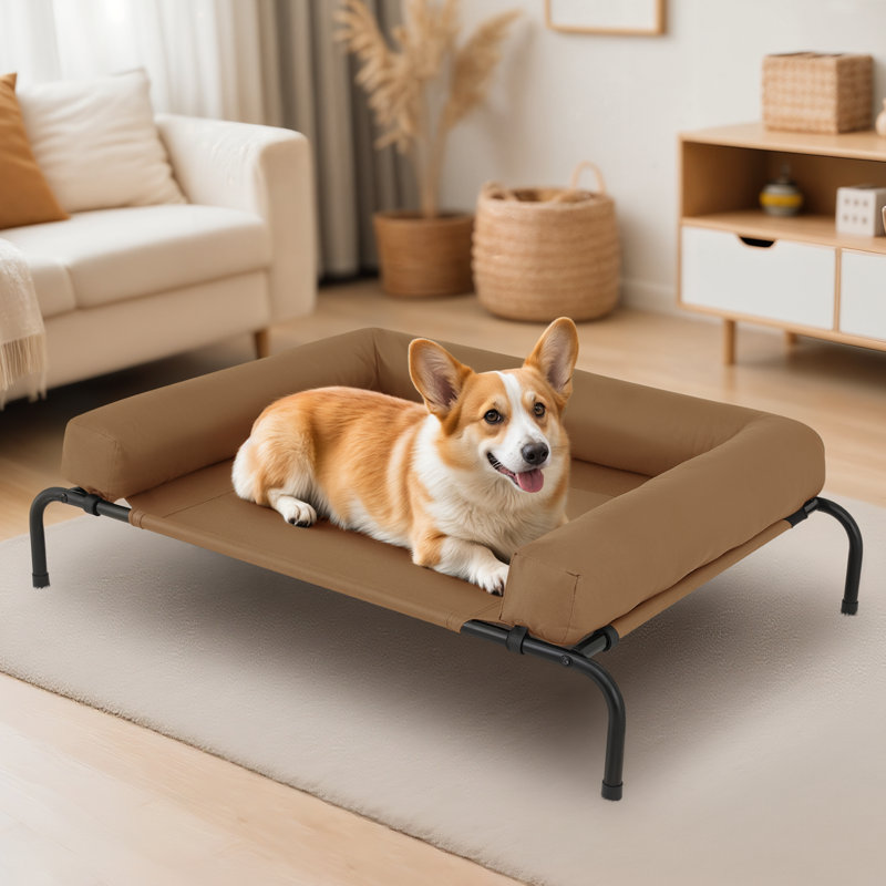 Lit pour chien surélevé avec coussins Cooler, Brun clair, Grand (l 48 po x P 35 po x H 9 po)