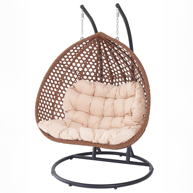 Panora 2 Person Porch Swing with Canopy, Cream, Brown
