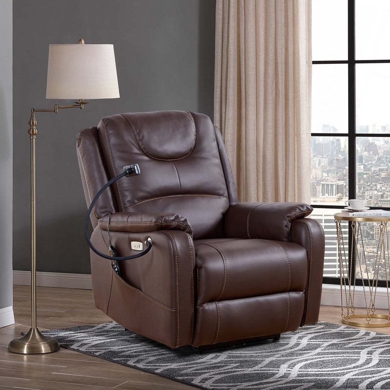 Fauteuil inclinable électrique en cuir Cooperman, Brun