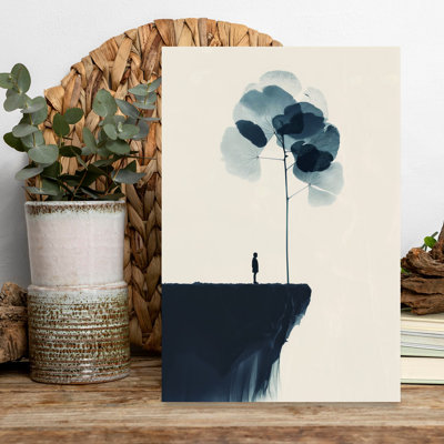 "Lone figure" arbre bleu abstrait contemporain, art mural paysage