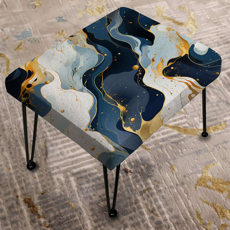 Blue And Red Marble Elegance - Marble Rectangle Ottoman