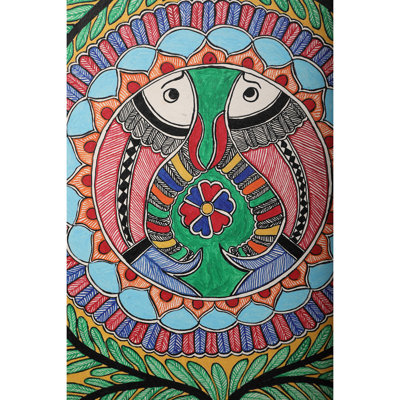 Design de poisson dans le style Madhubani | Papier fait à la main | Par Ajay Kumar Jha