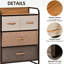 Commode à 4 compartiments de rangement - Tiroirs en tissu et structure en acier pour entrée, avec plateau en bois fini érable brillant, teinte chambre.