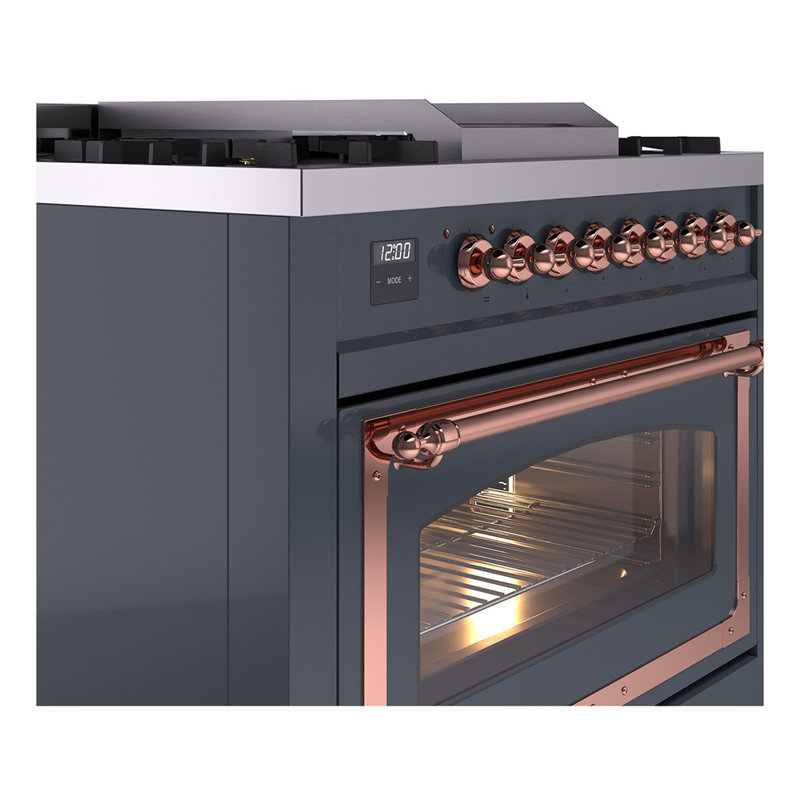 ILVE Nostalgie II Noblesse 36 in Dual Fuel Range, Blue Gray/Copper, Natural Gas