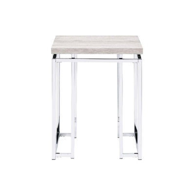 Table de bout carrée avec placage en chêne naturel sur socle, base de traîneau en tube de métal, conception Kd, base de 24 pouces de hauteur, plateau en bois, garniture de tablier, taille 19 x 19 x 24