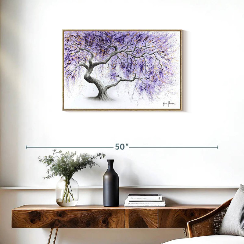 Arbre de prospérité mauve, Cadre flottant en bois naturel, 31 po x 21 po