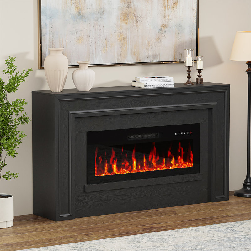  Meuble télé pour téléviseur de 75 po ou moins avec foyer électrique de 36 po, Black