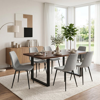 Modern 71" Rectangular Dining Table Set With 6 Upholstered Dining Chairs