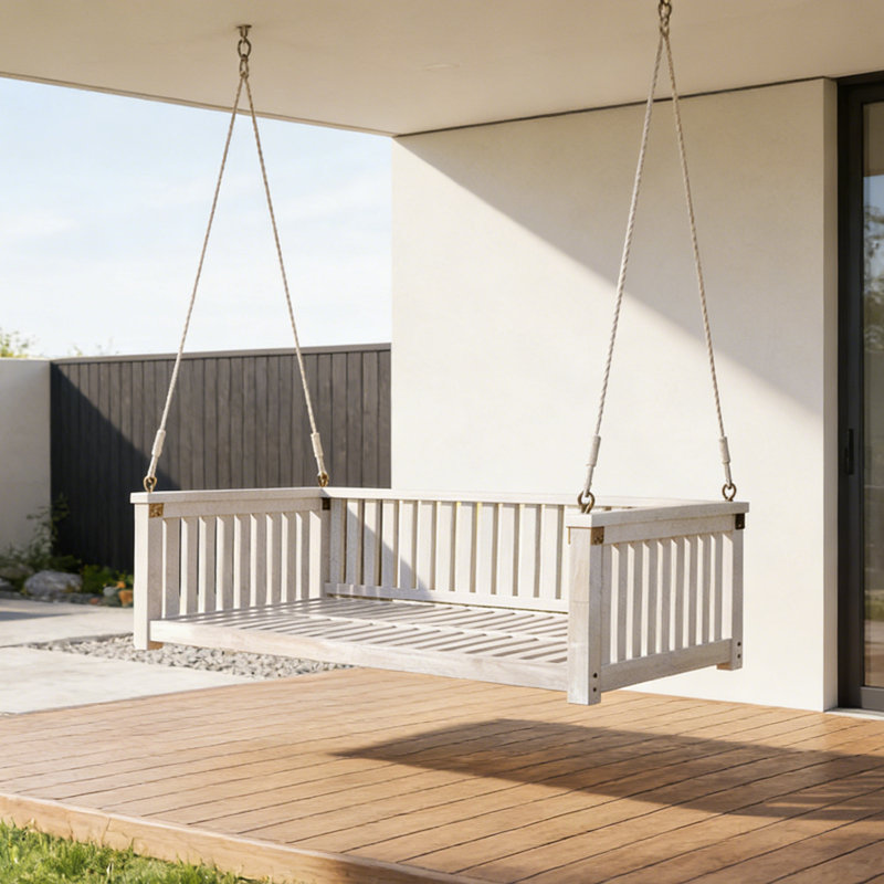 Balancelle de patio blanche en bois d'acacia d'une capacité de 350 lb pour 2 personnes, Blanc