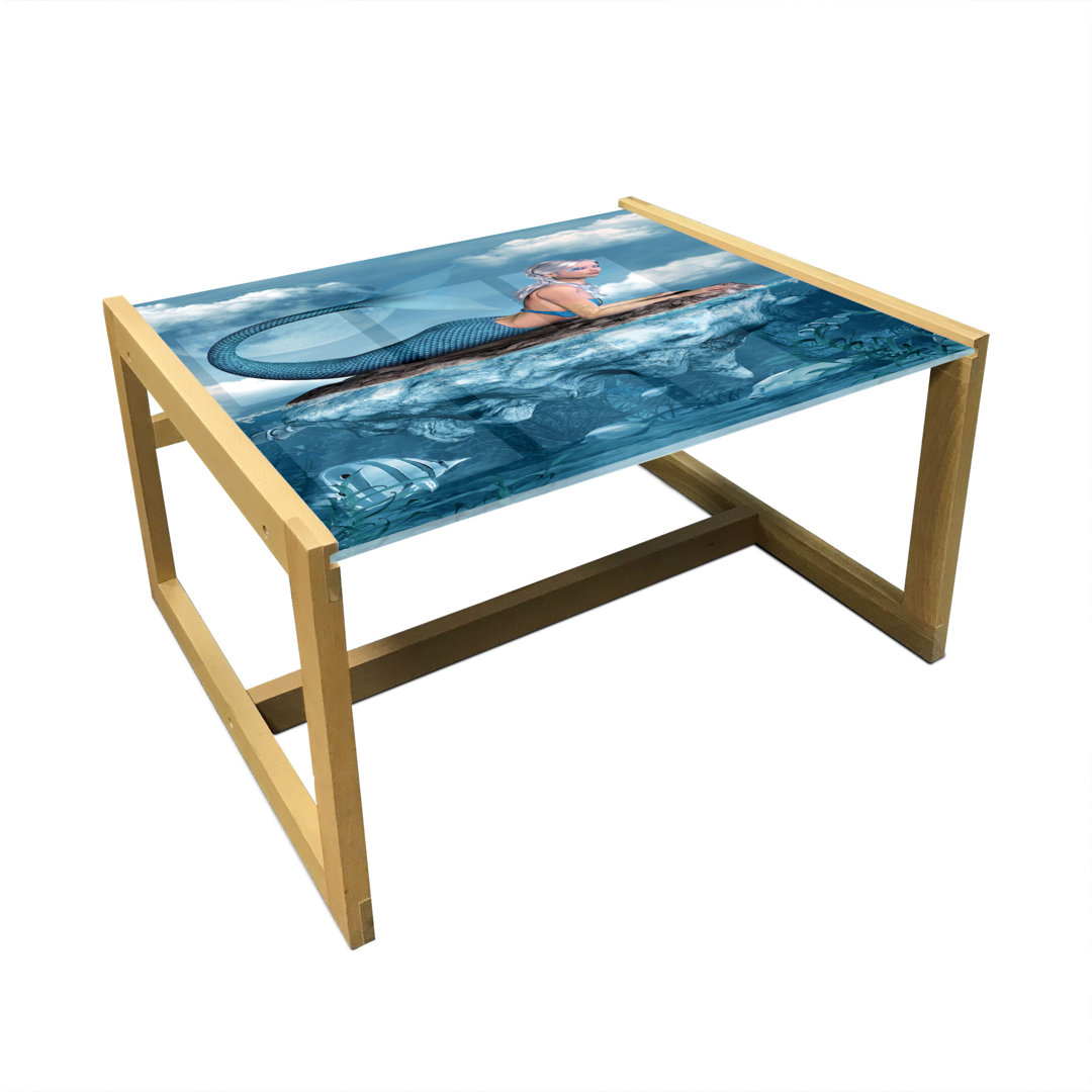 Couchtisch, Mythische Sea Grafik, Meerjungfrau, Marineblau Weiß