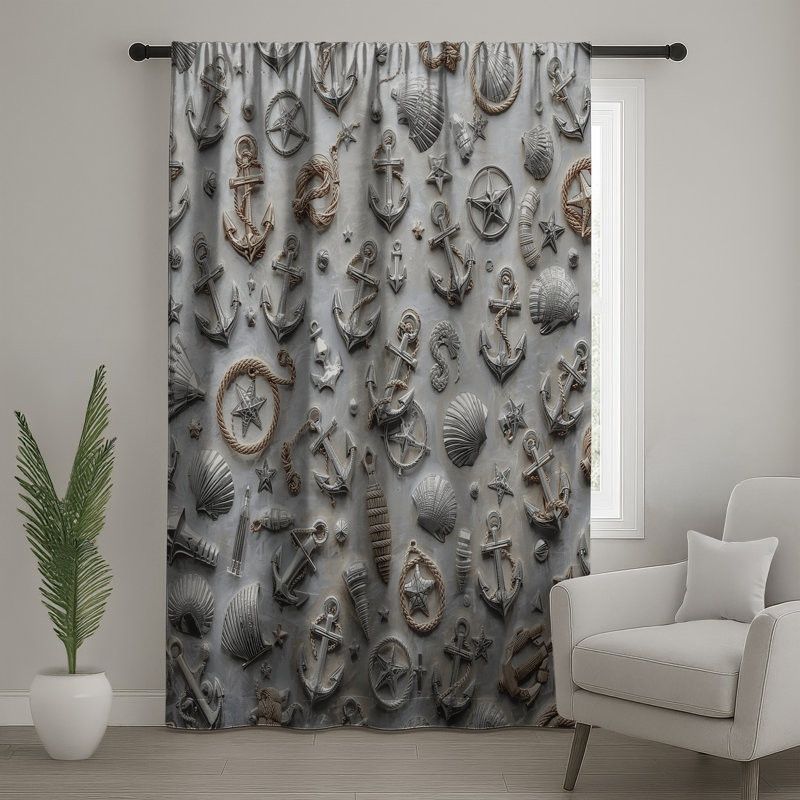 Rideaux, voilages et voilages occultants Nautical Anchors Shells, 50 po x 80 po - 1 panneau, Transparent