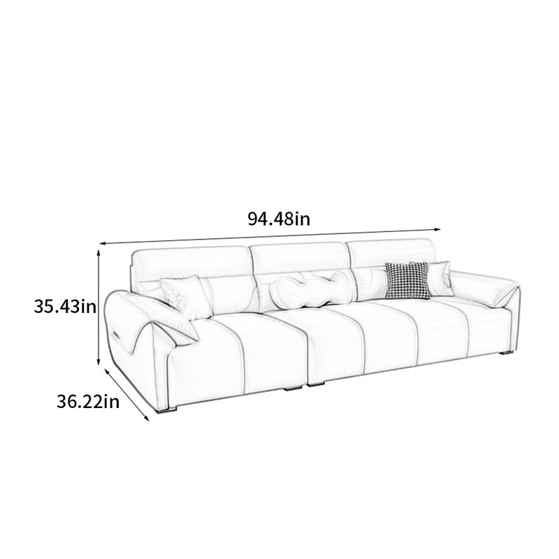 Modern light luxury straight - row sofa, 35.43" H x 94.48" W x 36.22" D