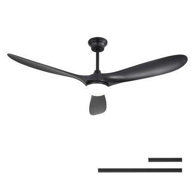 Ventilateur de plafond intelligent de 60 pouces avec 2 lumières, 2 pales en ABS, moteur à courant continu réversible pour ferme de chambre à coucher