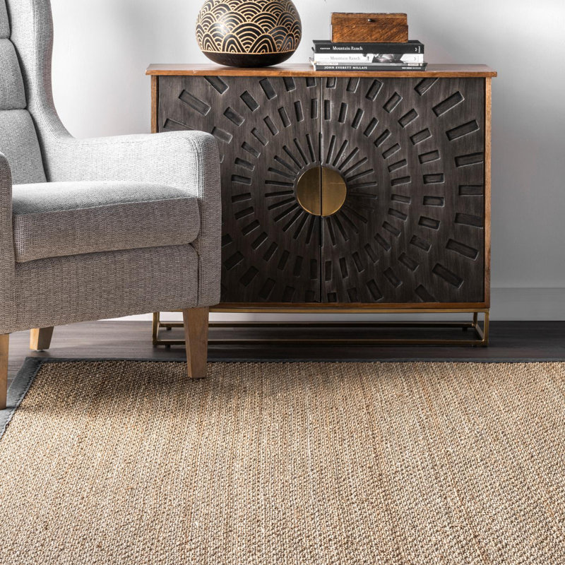 Stephanne Farmhouse Seagrass Natural/Dark Gray Area Rug, Round 8'