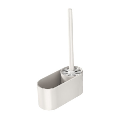 Stainless Steel Toilet Brush Set With Suction Cup, Modern Compact Bathroom Cleaning, 12.8x7.5x3.2in Beige