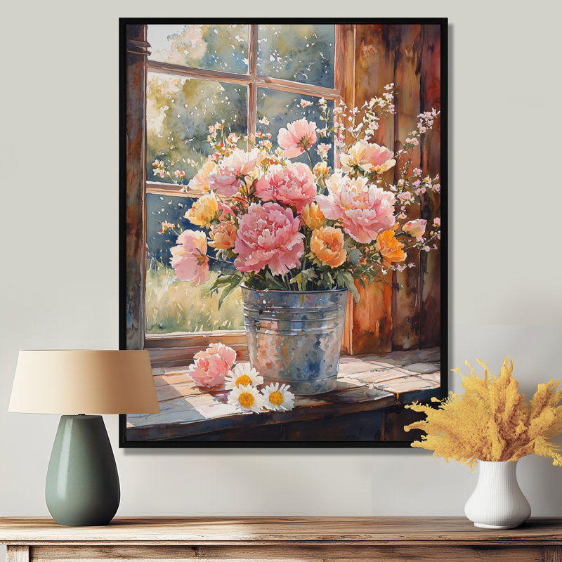 Alba Country Bloom Bouquet At The Barn II - Assortiment de bouquets d'art mural, Noir, Impression encadrée flottante