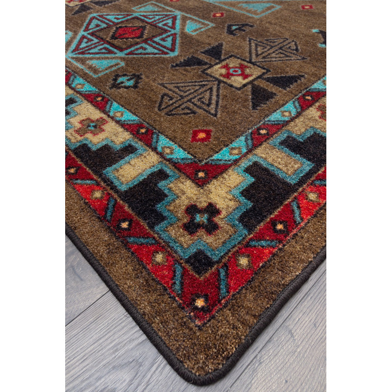 Tapis brun Southwestern, Forme rectangulaire : 2 pi 8 po x 3 pi 11 po