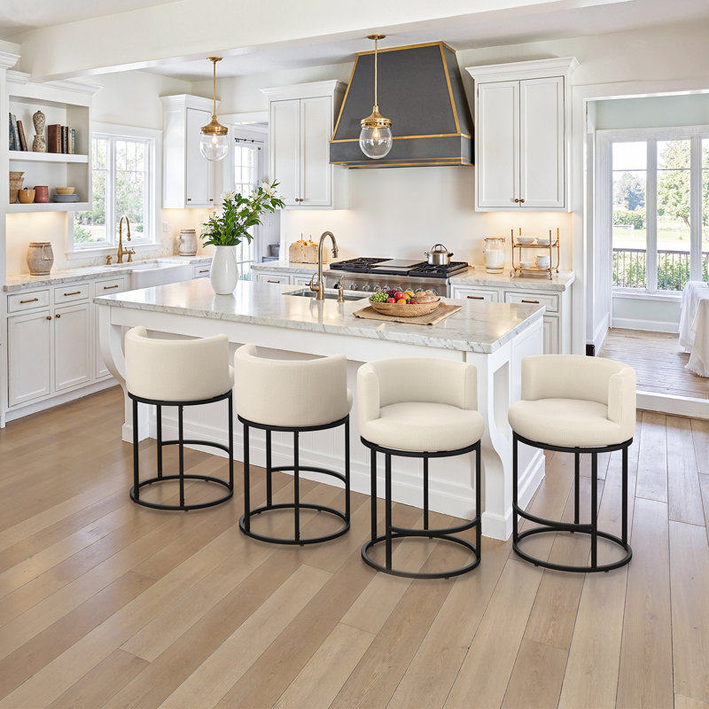 26" Swivel Counter Height Bar Stools With Arms and Footrest, Upholstered Cushion Full-Round Seat, Linen