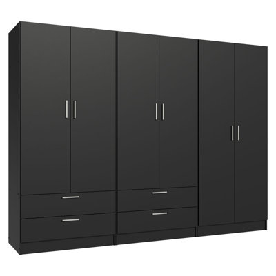 6 Doors 4 Drawers Wardrobe Set Armoire Closet Bedroom Storage Cabinet with Shelves and Hanging Space 94"L Wooden Clothing Organizer Unit