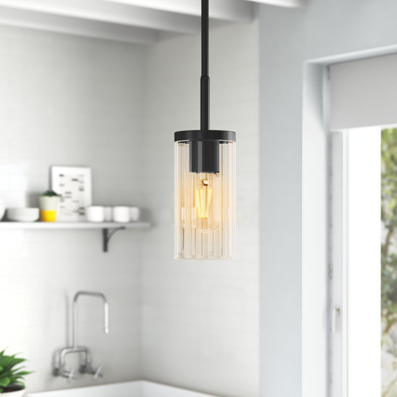Luminaire suspendu cylindrique simple à 1 lumière Bertelli, Noir mat