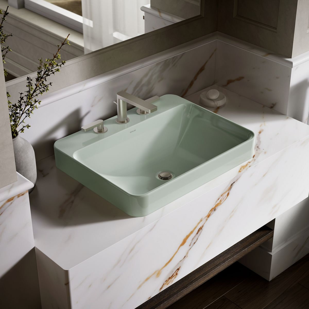 Vox Rectangular Vessel Sink, Light Green, 3