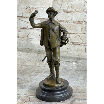 French Cavalry Officer Making a Toast w/ Wine Cup Bronze Statue Sculpture by Guillot