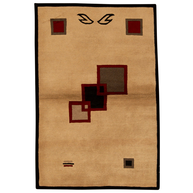 Tapis ivoire et noir noué à la main de haute qualité