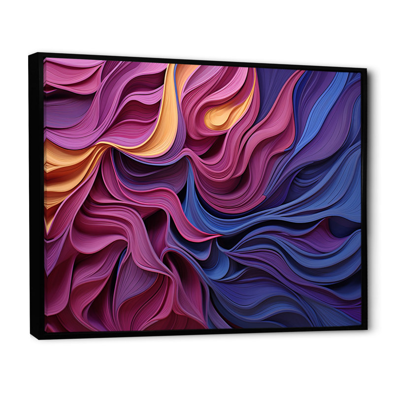 Art mural géométrique bleu et mauve, Cadre flottant noir, H 34 po x l 44 po x P 1,5 po