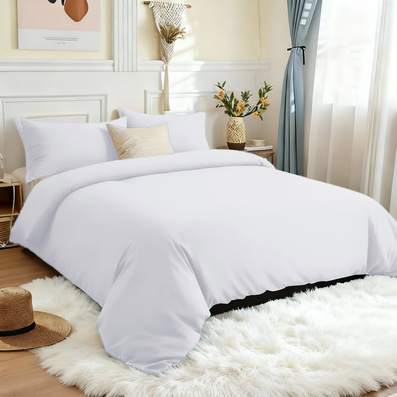 Microfiber 250 TC Reversible 4 piece Plain Duvet Cover Set with Pillowcases, Single Duvet Cover + 3 Additional Pieces, White