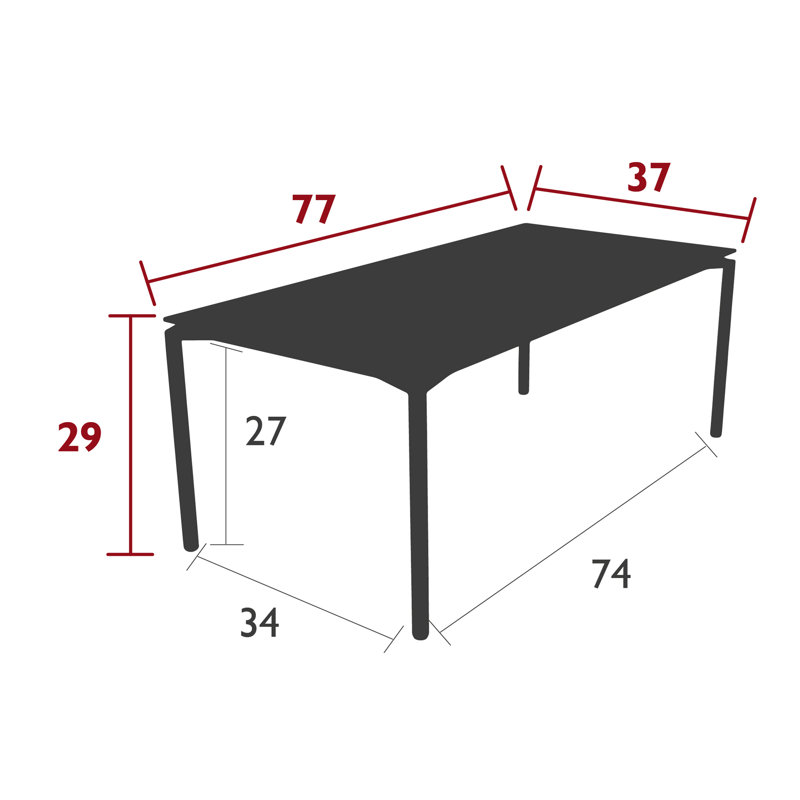 Table de salle à manger Calvi, H 29 po x l 77 po x P 37,5 po, Cactus