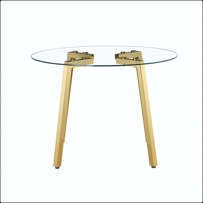 42" Round Tempered Glass Dining Table with Gold Legs