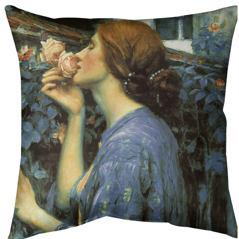 Housse de coussin My Sweet Rose, 20 po x 20 po, Bleu, Faux lin