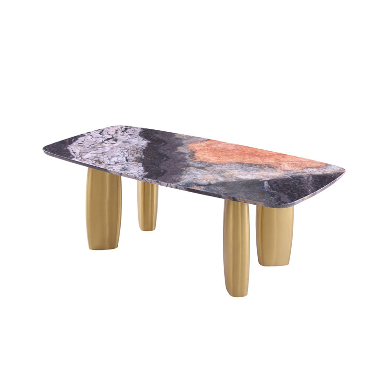 Table de salle à manger contemporaine 78,6 po, noir / gris / or mat