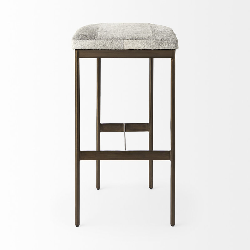 Tabouret de bar et de comptoir Adela, Laiton, Tabouret de bar (siège d’une hauteur de 30 po), Cuir de vache gris