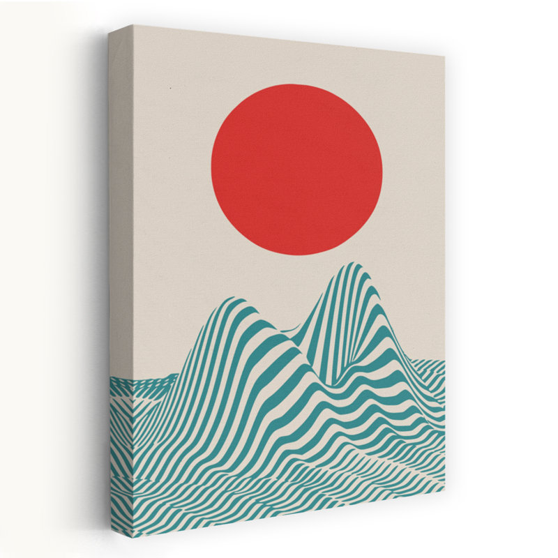 Paysage japonais de lever de soleil abstrait vintage, art mural nature, H 60 po x l 40 po