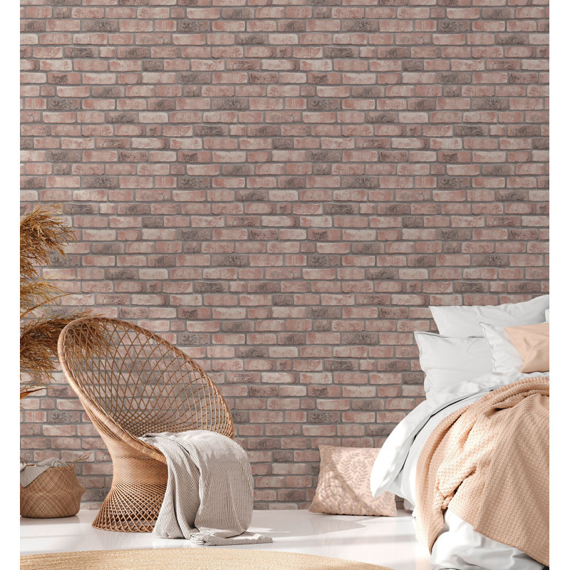 Bricks and More Collection Brick Weathered Effect Wallpaper Roll, Beige